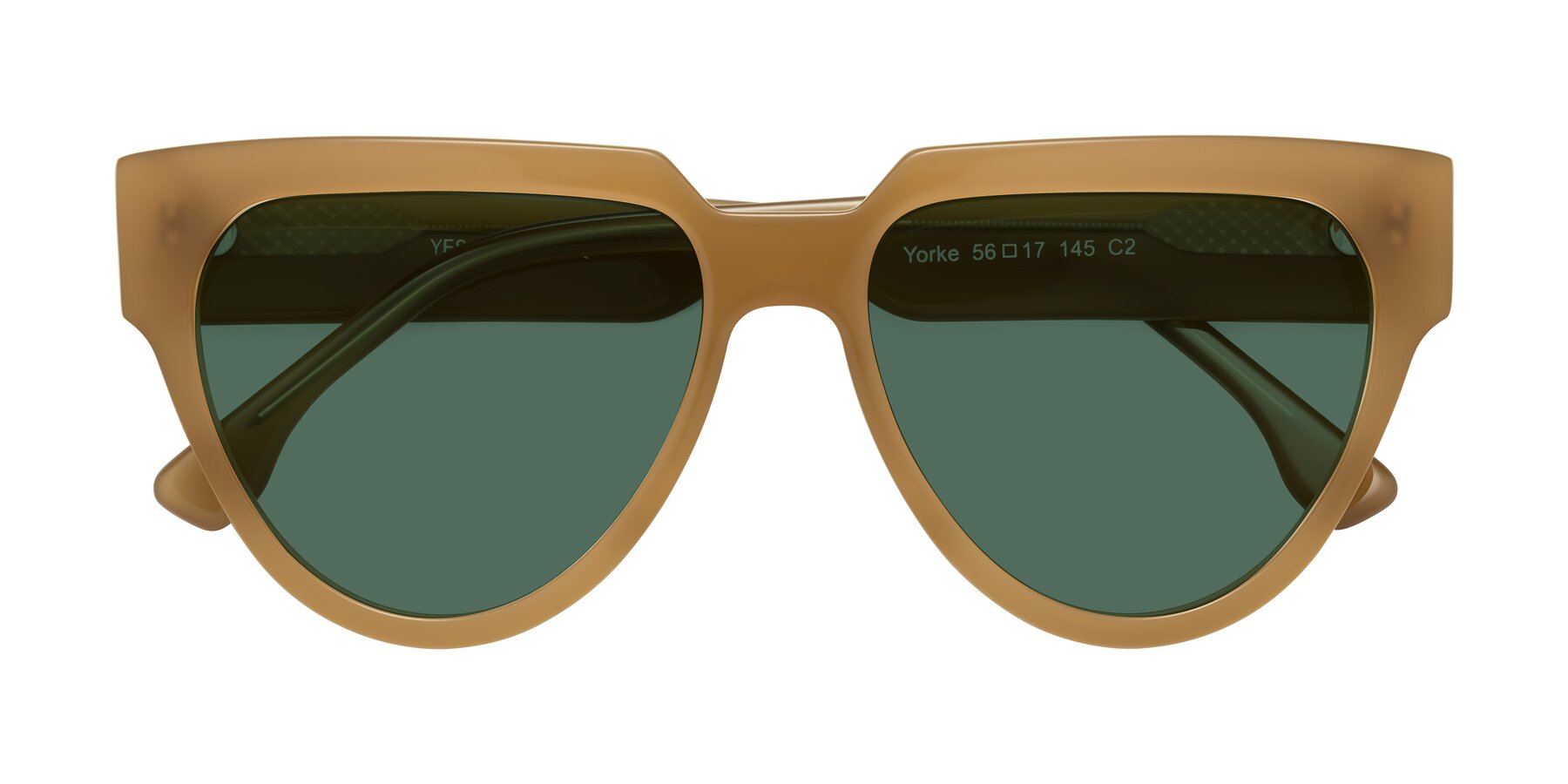 Folded Front of Yorke in Caramel with Green Polarized Lenses