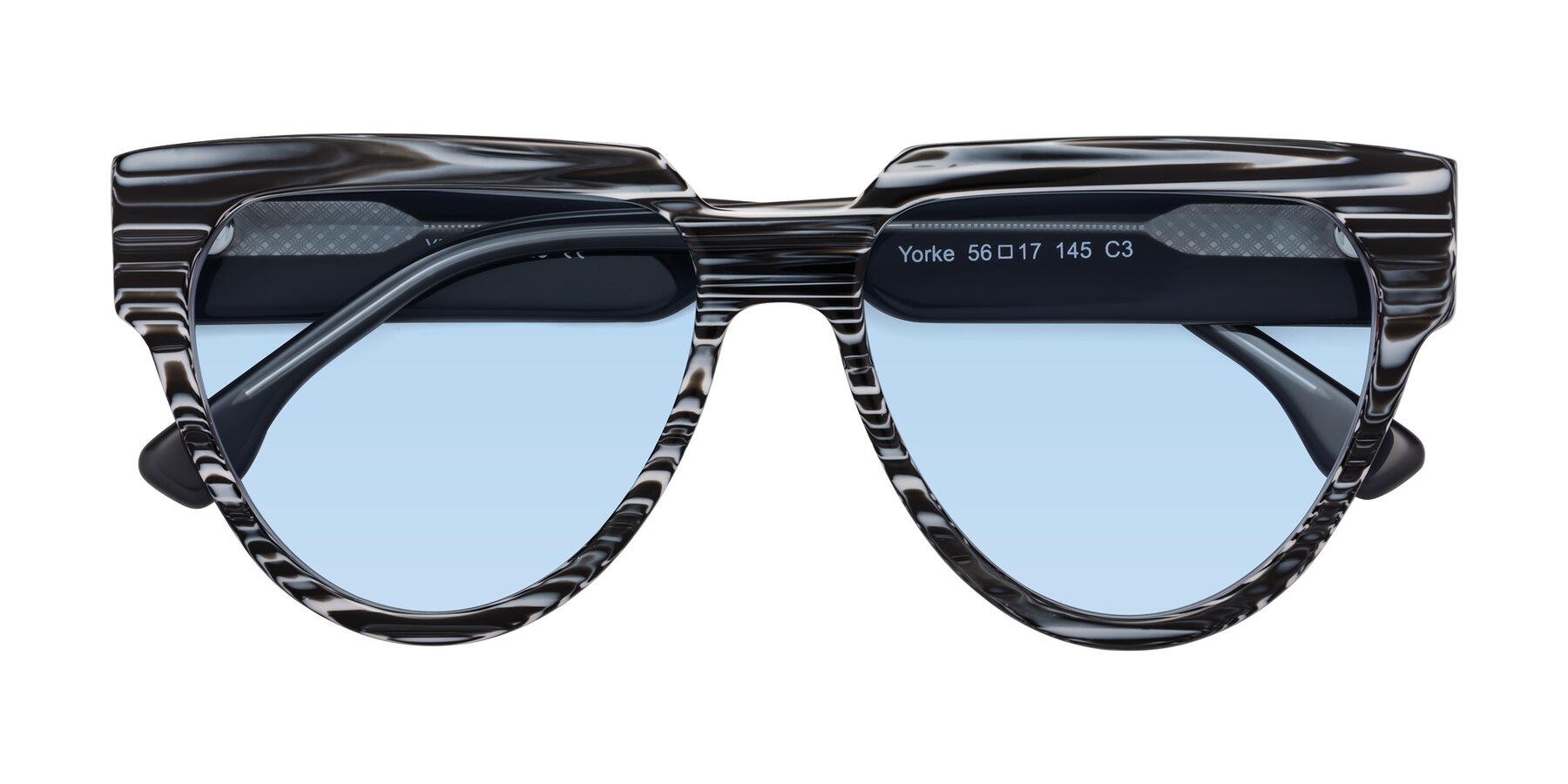 Folded Front of Yorke in Zebra-Print with Light Blue Tinted Lenses