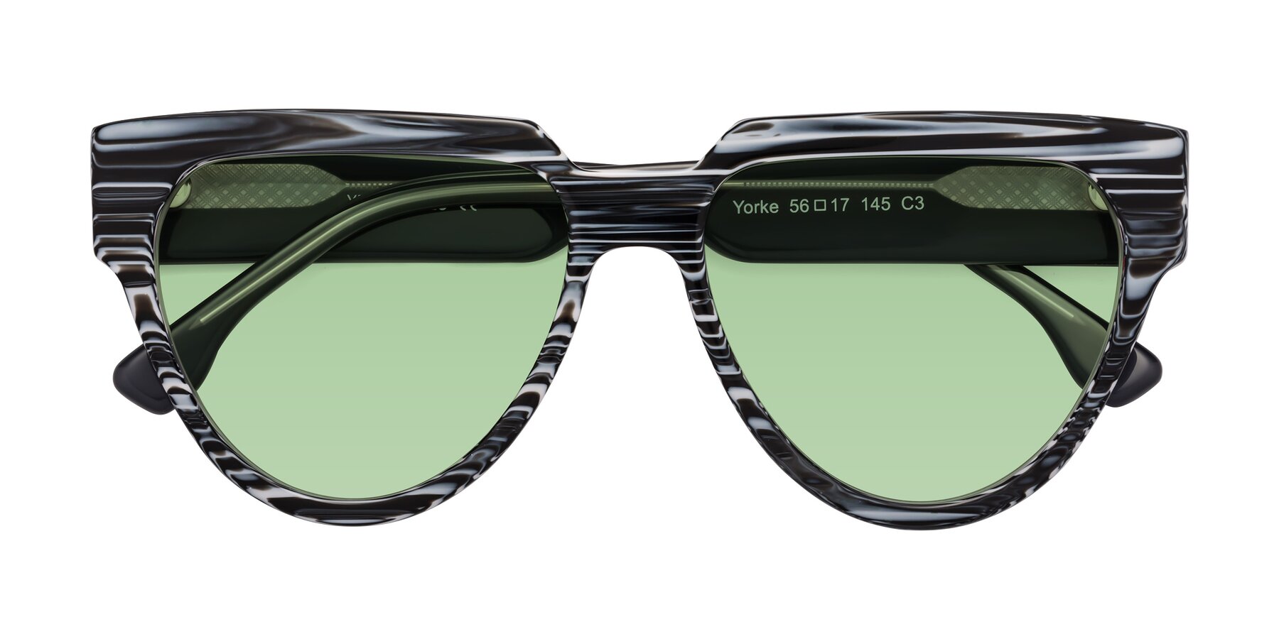 Folded Front of Yorke in Zebra-Print with Medium Green Tinted Lenses