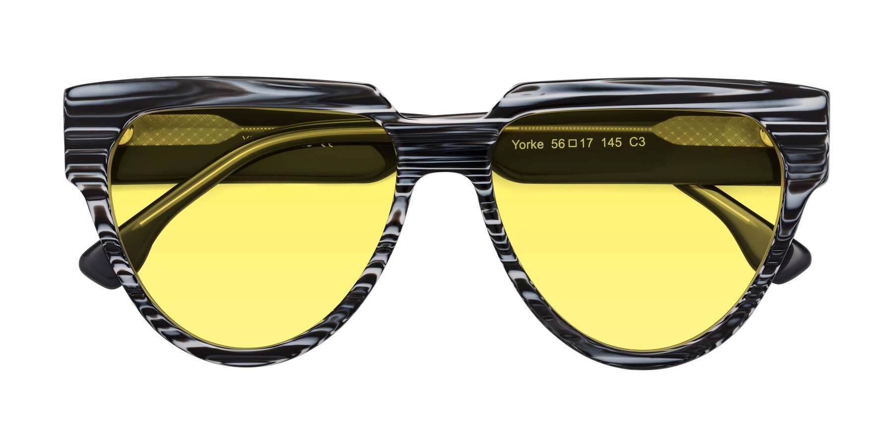 Folded Front of Yorke in Zebra-Print with Medium Yellow Tinted Lenses