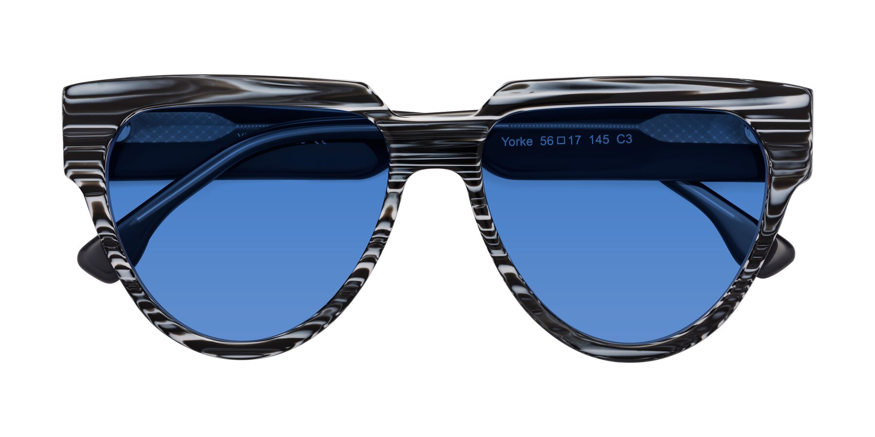 Folded Front of Yorke in Zebra-Print with Blue Tinted Lenses