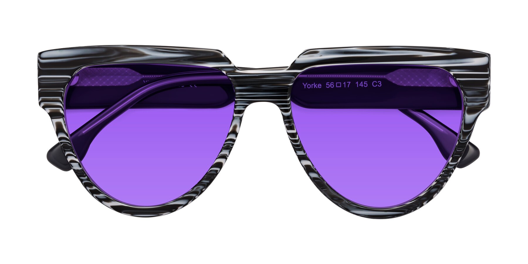 Folded Front of Yorke in Zebra-Print with Purple Tinted Lenses