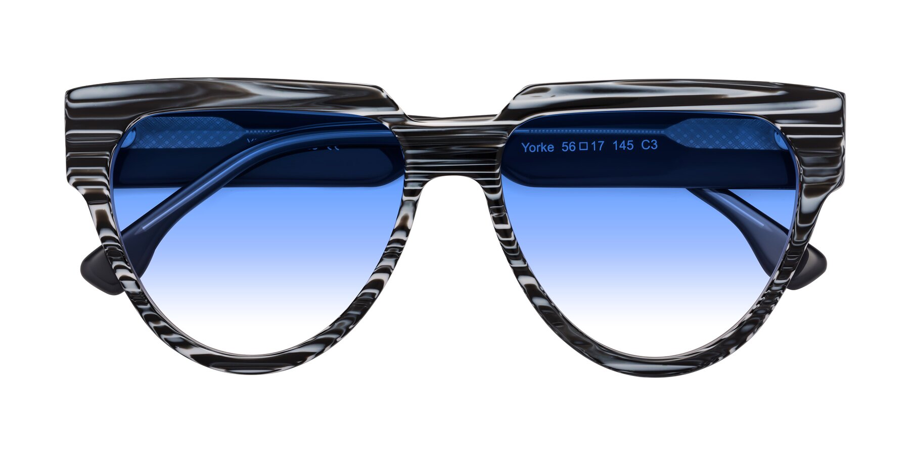 Folded Front of Yorke in Zebra-Print with Blue Gradient Lenses