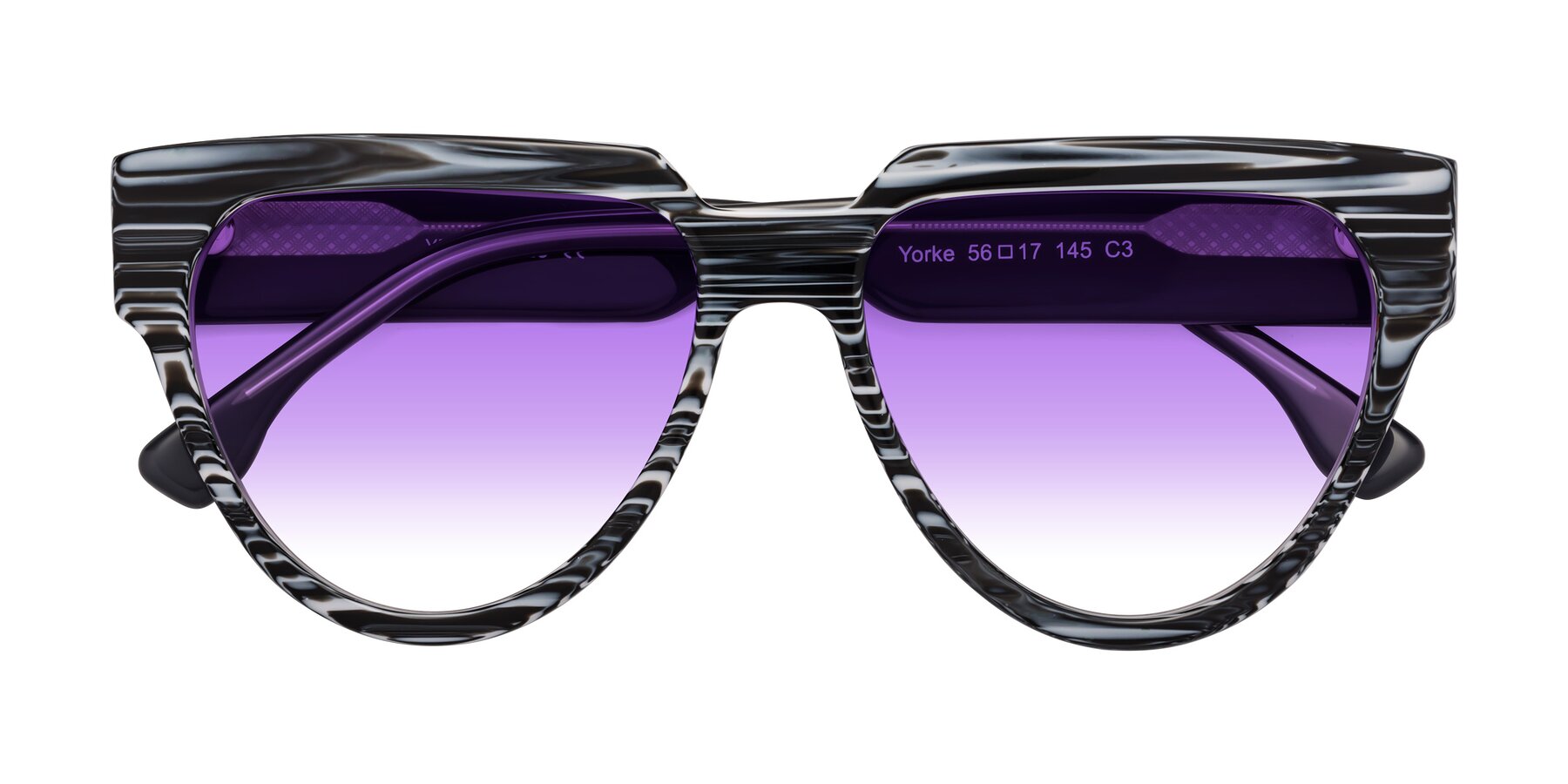 Folded Front of Yorke in Zebra-Print with Purple Gradient Lenses