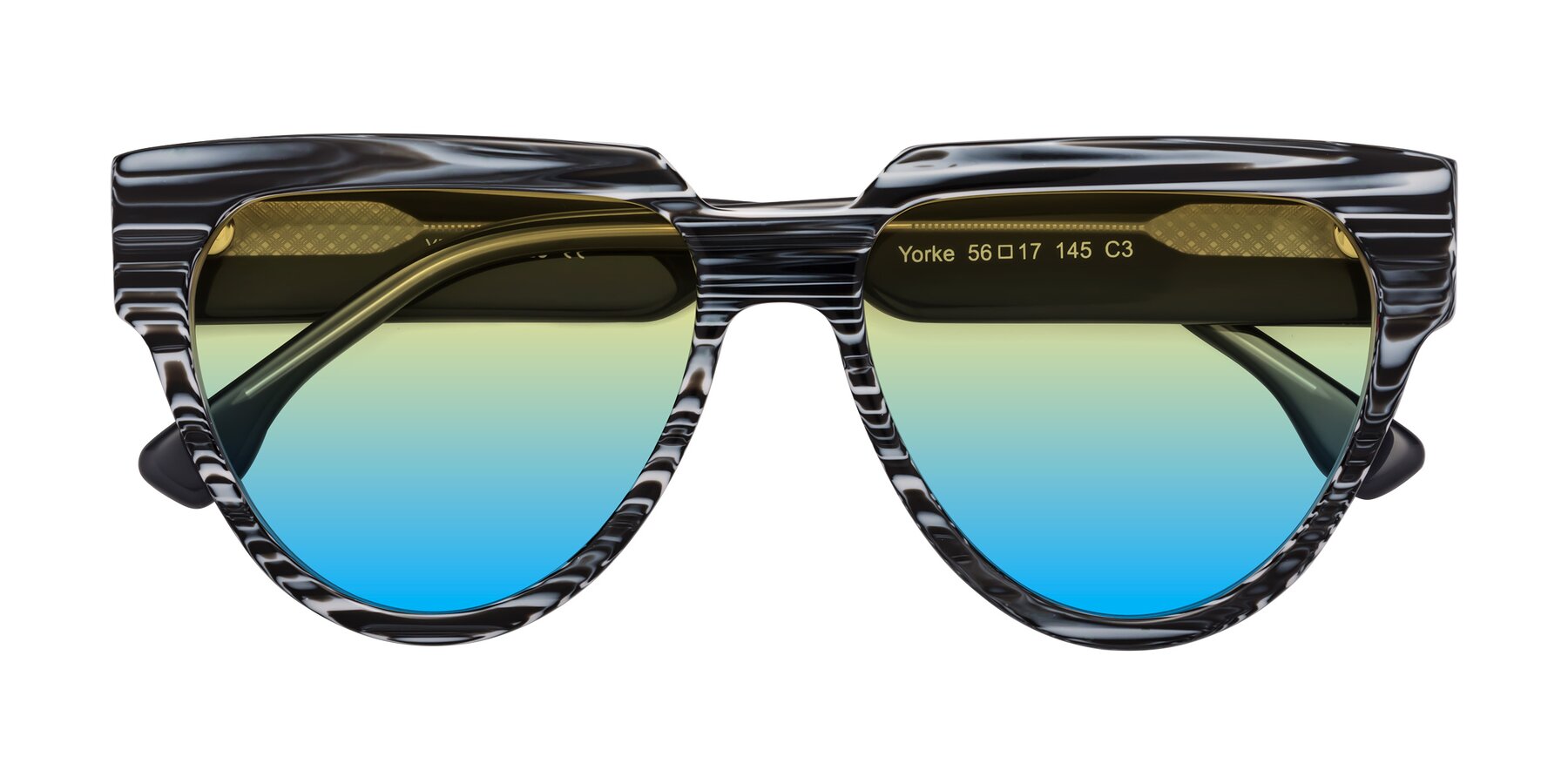 Folded Front of Yorke in Zebra-Print with Yellow / Blue Gradient Lenses