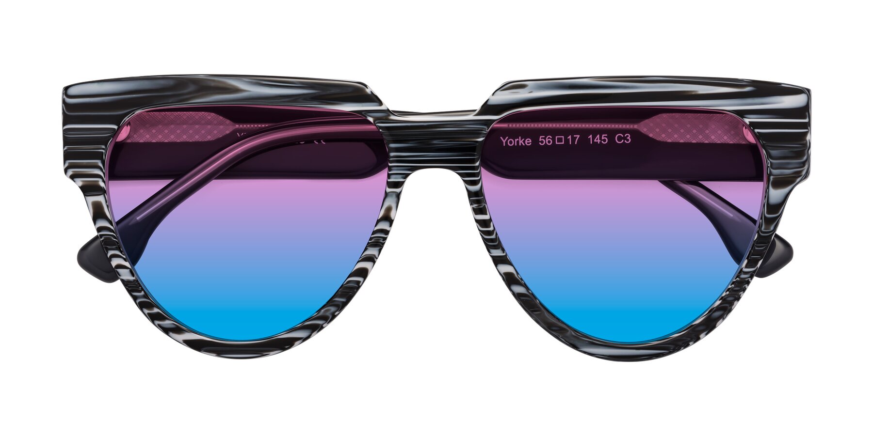 Folded Front of Yorke in Zebra-Print with Pink / Blue Gradient Lenses