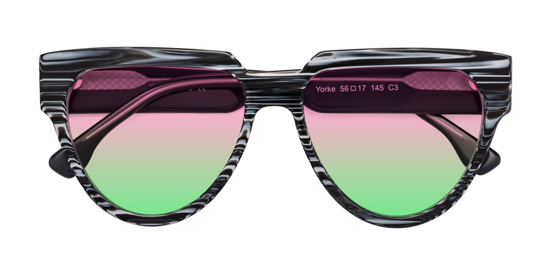 Folded Front of Yorke in Zebra-Print with Pink / Green Gradient Lenses