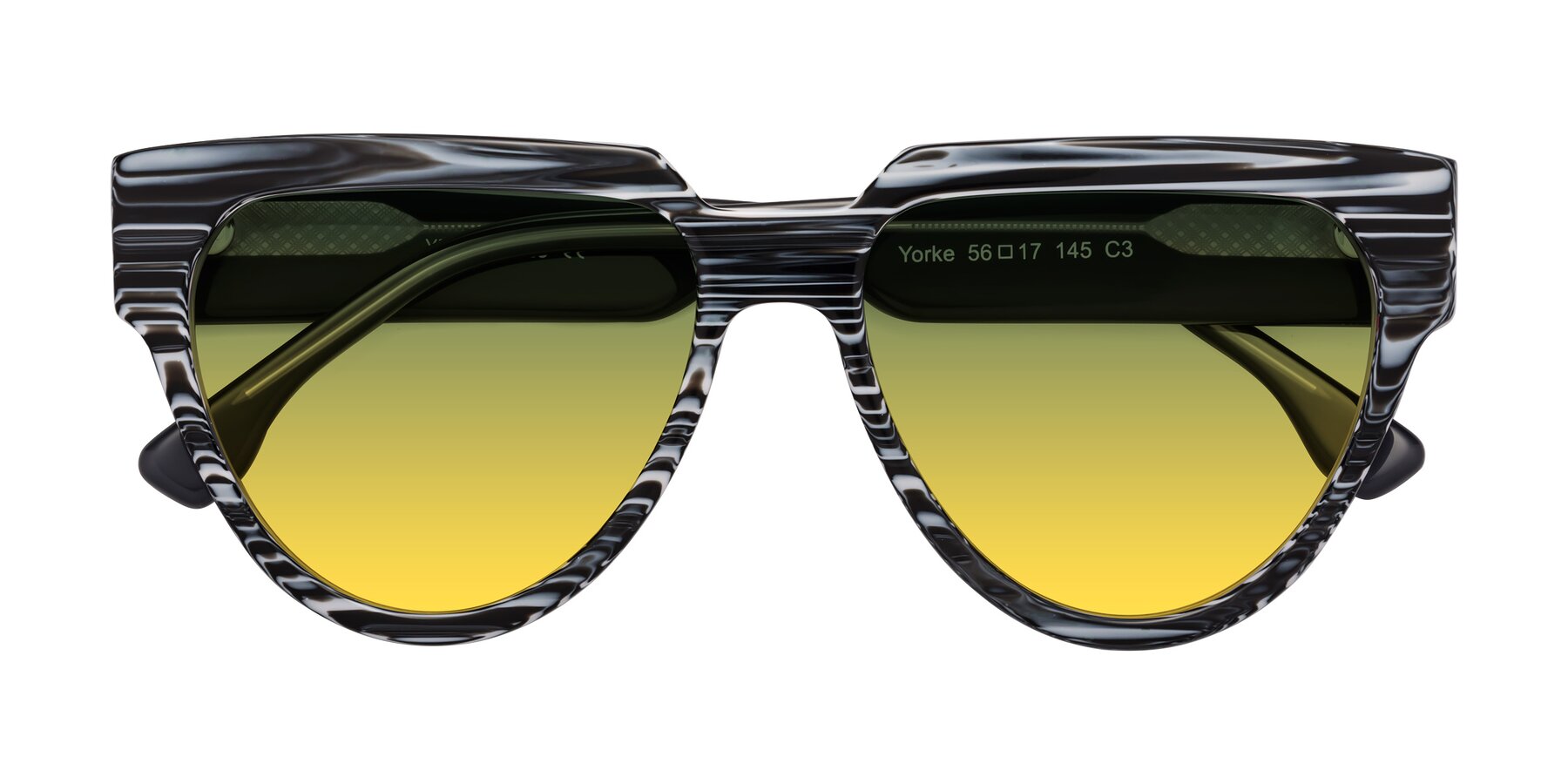 Folded Front of Yorke in Zebra-Print with Green / Yellow Gradient Lenses