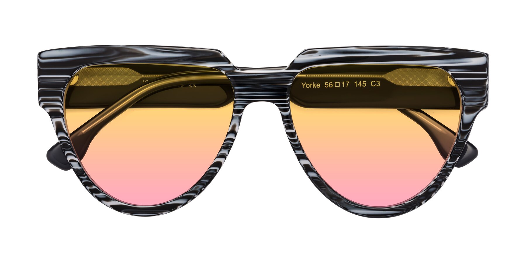 Folded Front of Yorke in Zebra-Print with Yellow / Pink Gradient Lenses