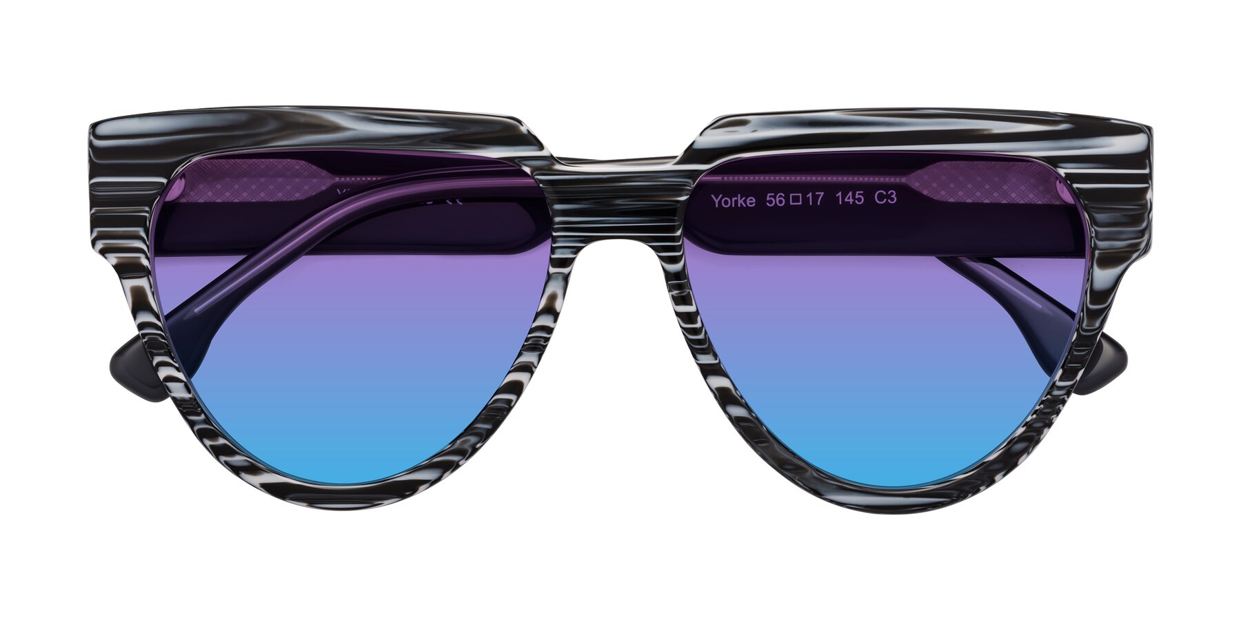 Folded Front of Yorke in Zebra-Print with Purple / Blue Gradient Lenses