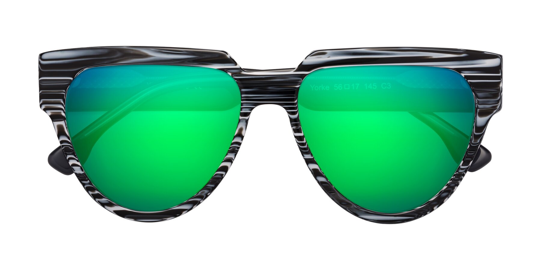 Folded Front of Yorke in Zebra-Print with Green Mirrored Lenses