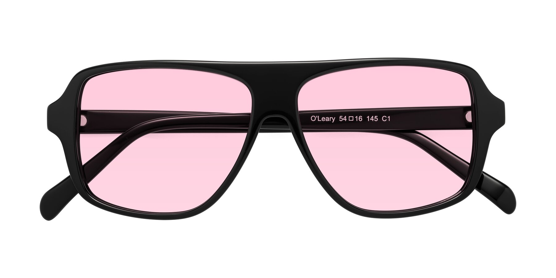 Folded Front of O'Leary in Black with Light Pink Tinted Lenses
