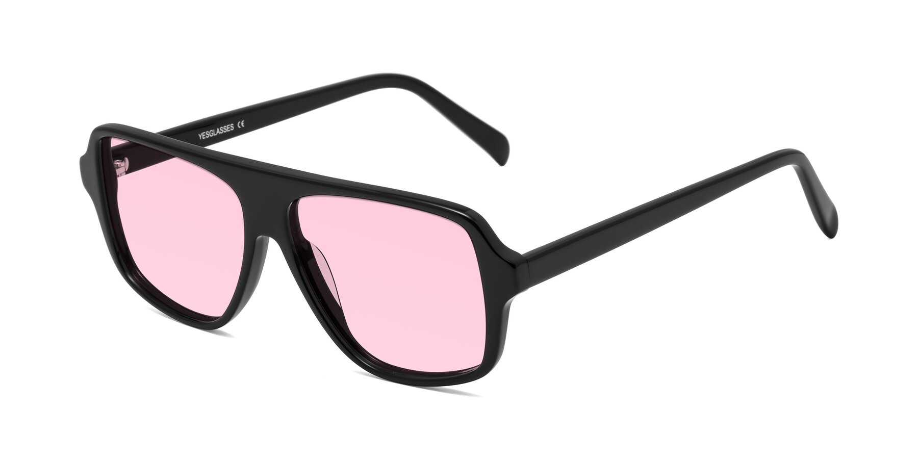 Angle of O'Leary in Black with Light Pink Tinted Lenses