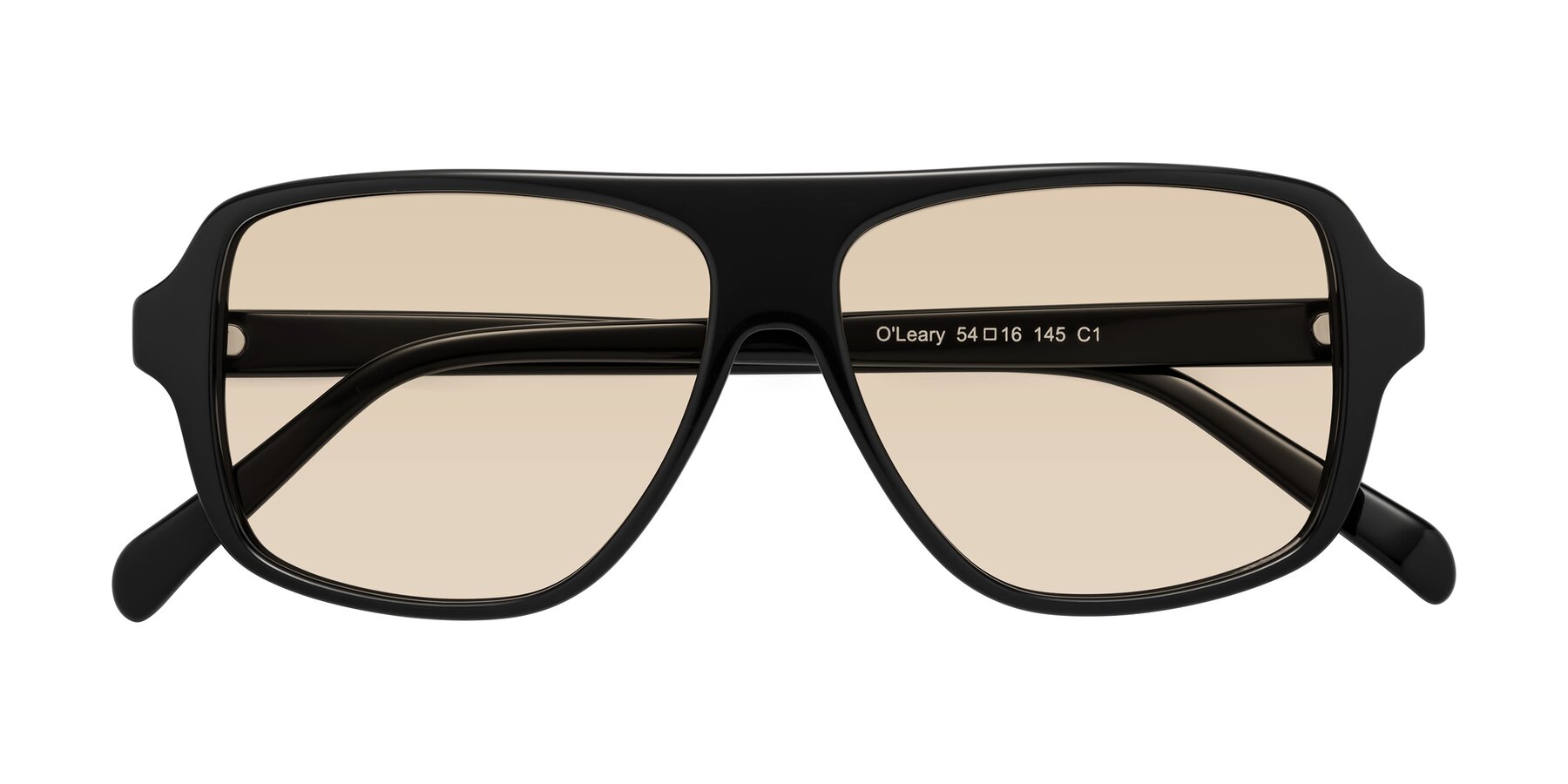 Folded Front of O'Leary in Black with Light Brown Tinted Lenses
