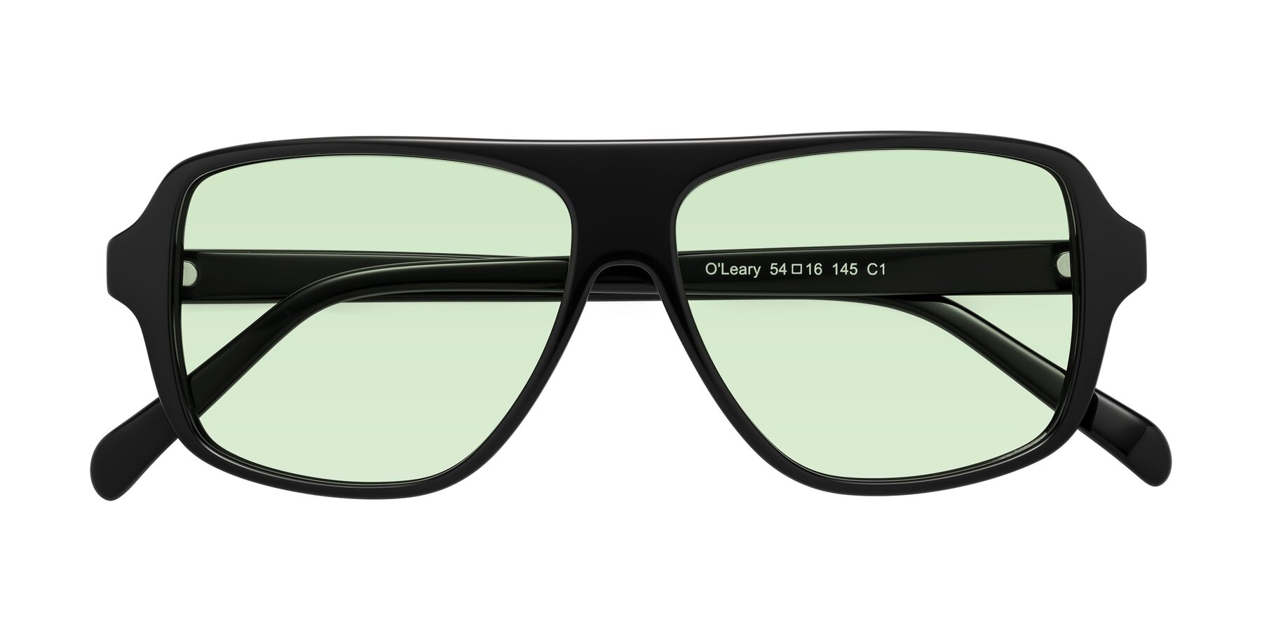 Folded Front of O'Leary in Black with Light Green Tinted Lenses