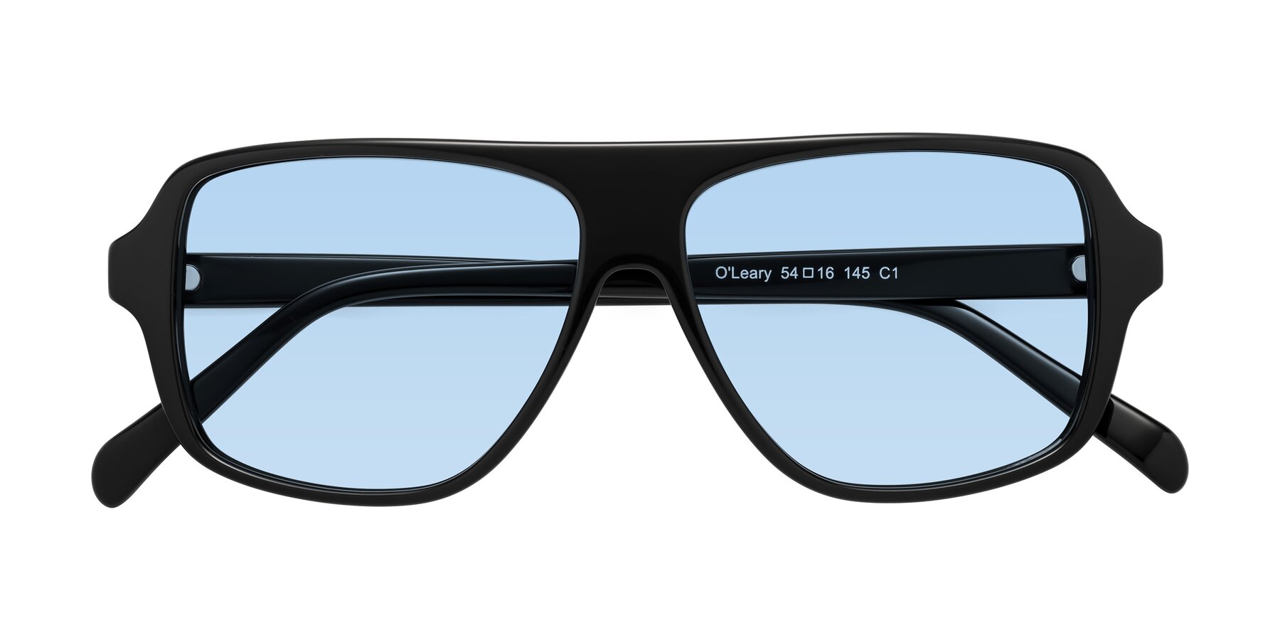 Folded Front of O'Leary in Black with Light Blue Tinted Lenses