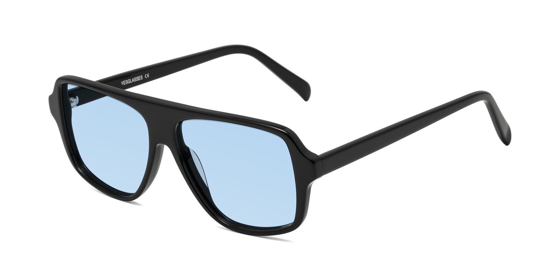 Angle of O'Leary in Black with Light Blue Tinted Lenses