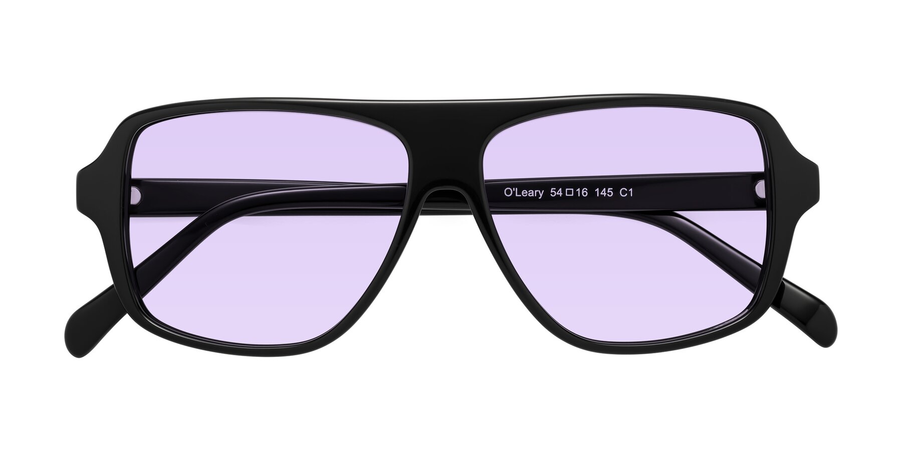 Folded Front of O'Leary in Black with Light Purple Tinted Lenses
