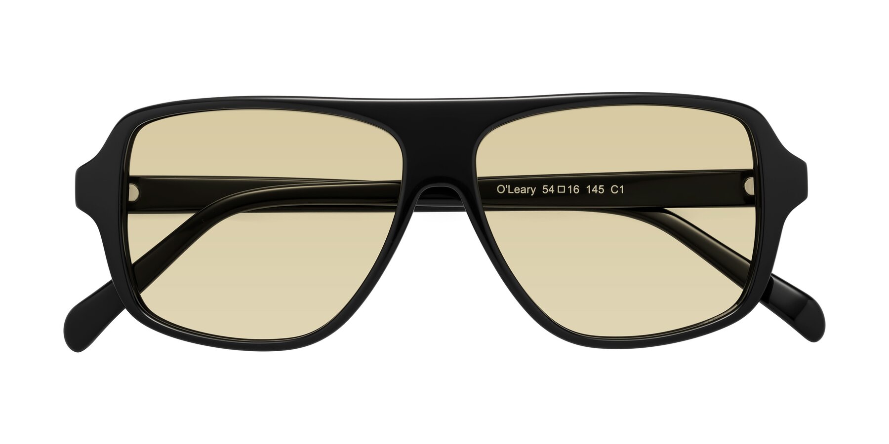 Folded Front of O'Leary in Black with Light Champagne Tinted Lenses