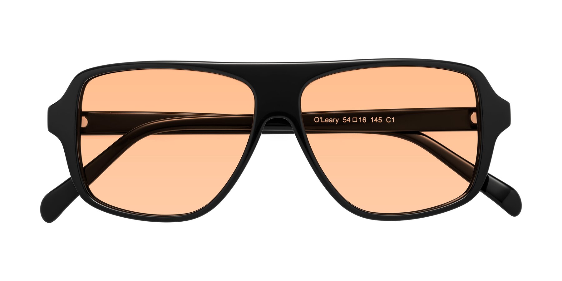 Folded Front of O'Leary in Black with Light Orange Tinted Lenses