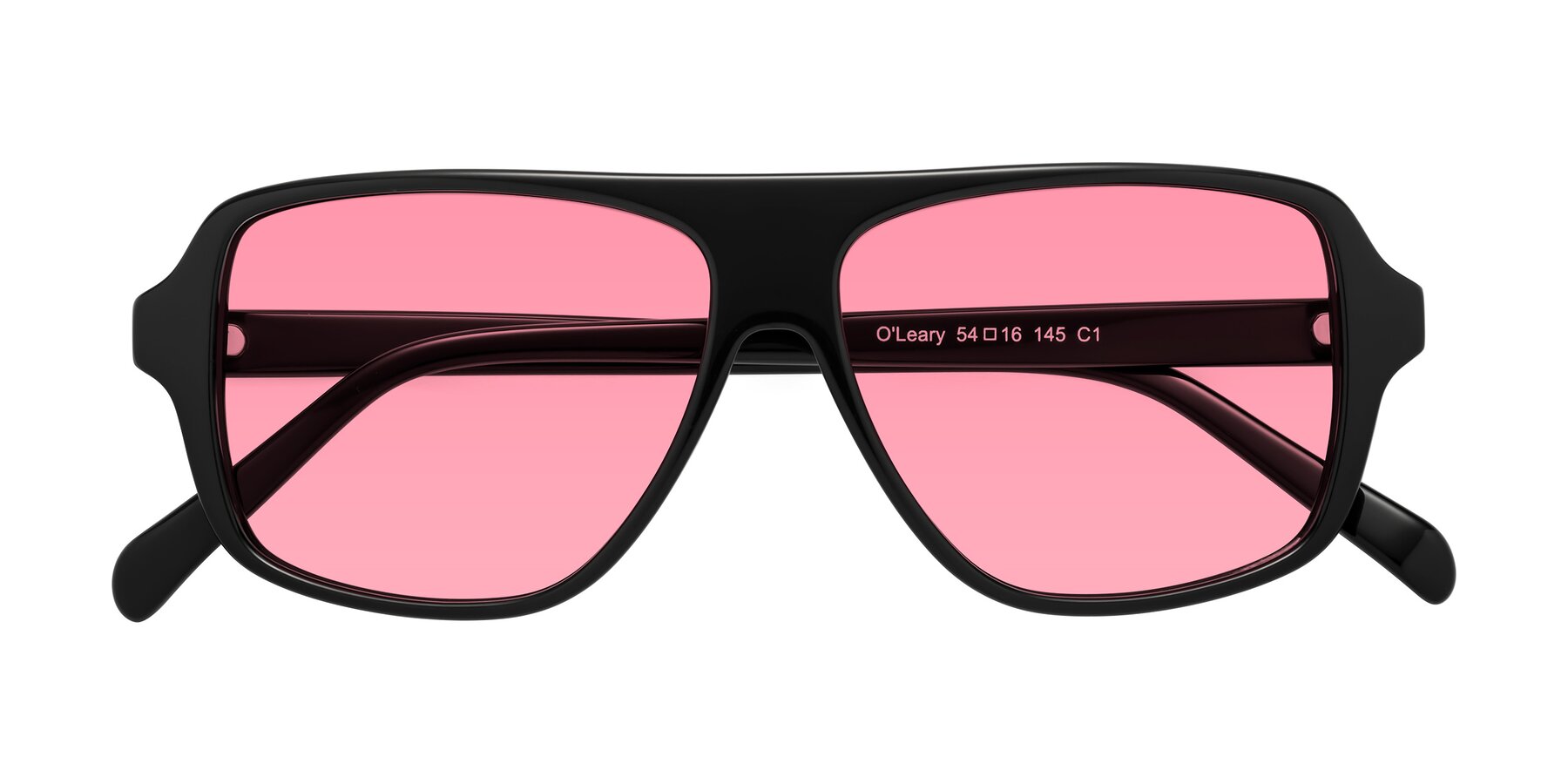 Folded Front of O'Leary in Black with Pink Tinted Lenses