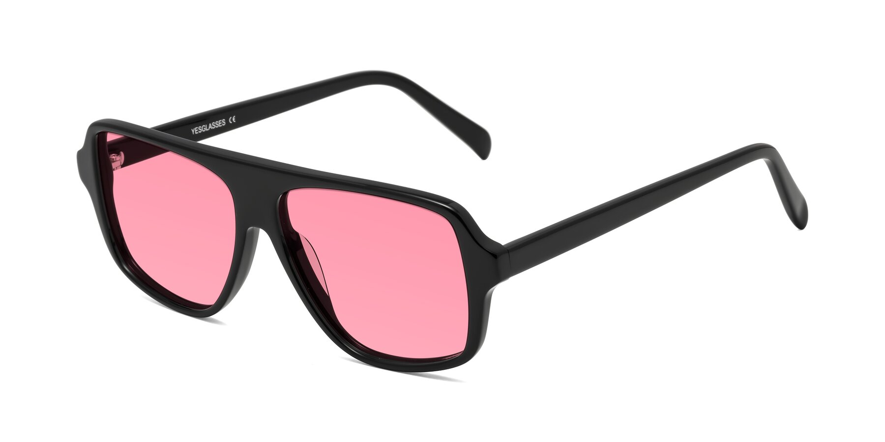 Angle of O'Leary in Black with Pink Tinted Lenses
