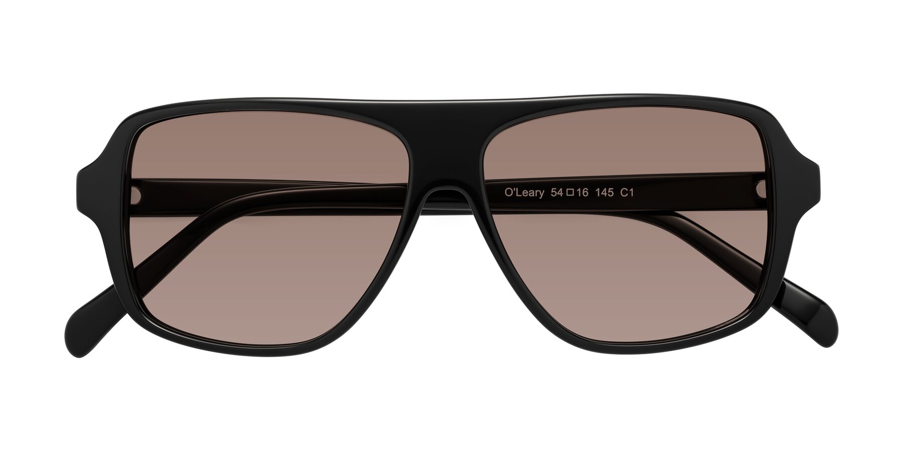 Folded Front of O'Leary in Black with Medium Brown Tinted Lenses