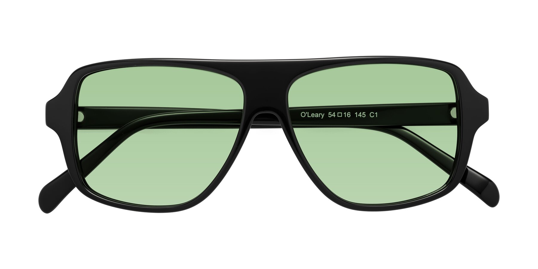 Folded Front of O'Leary in Black with Medium Green Tinted Lenses