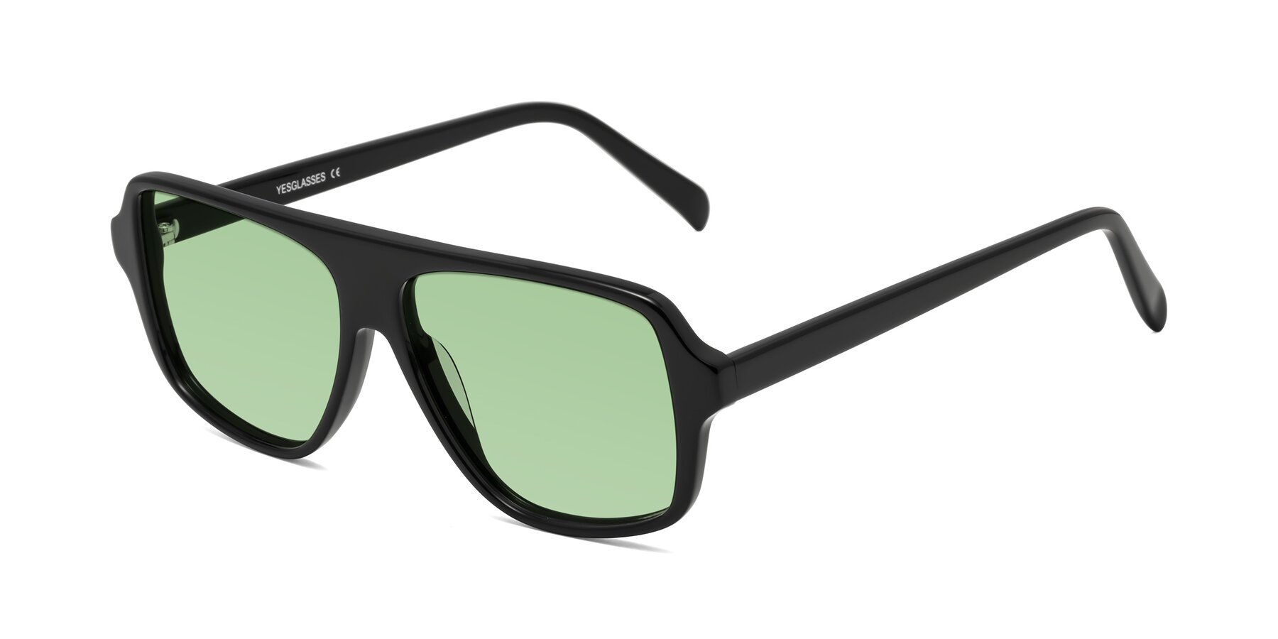 Angle of O'Leary in Black with Medium Green Tinted Lenses
