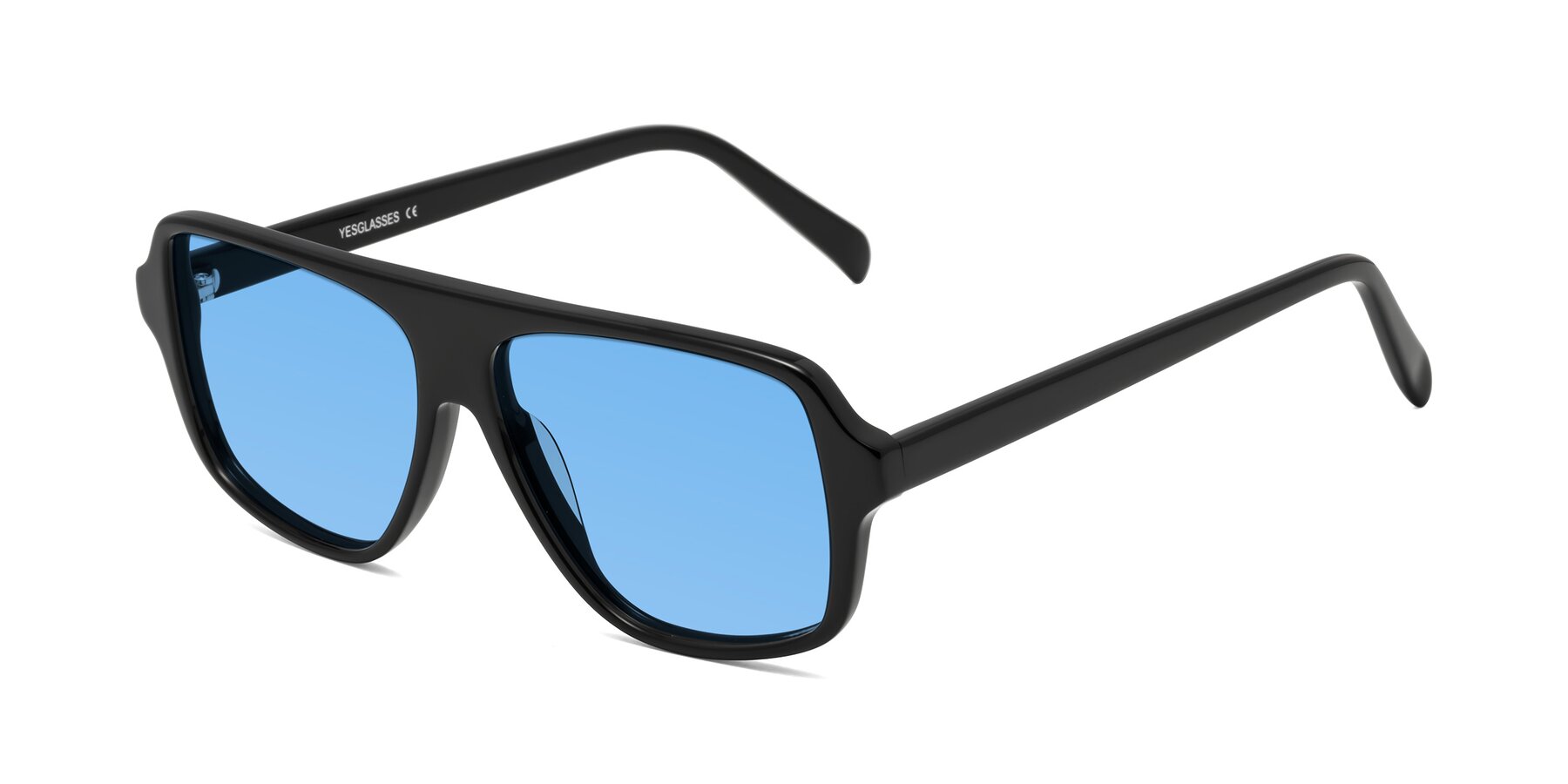 Angle of O'Leary in Black with Medium Blue Tinted Lenses