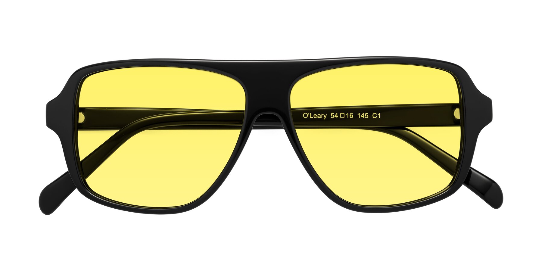 Folded Front of O'Leary in Black with Medium Yellow Tinted Lenses