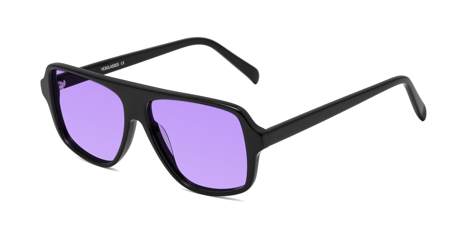 Angle of O'Leary in Black with Medium Purple Tinted Lenses