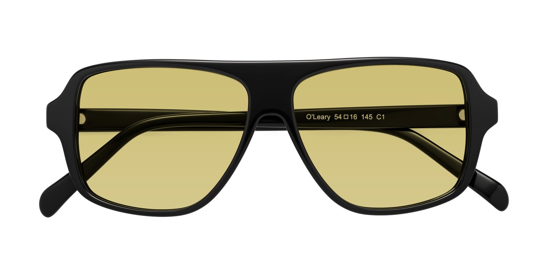 Folded Front of O'Leary in Black with Medium Champagne Tinted Lenses