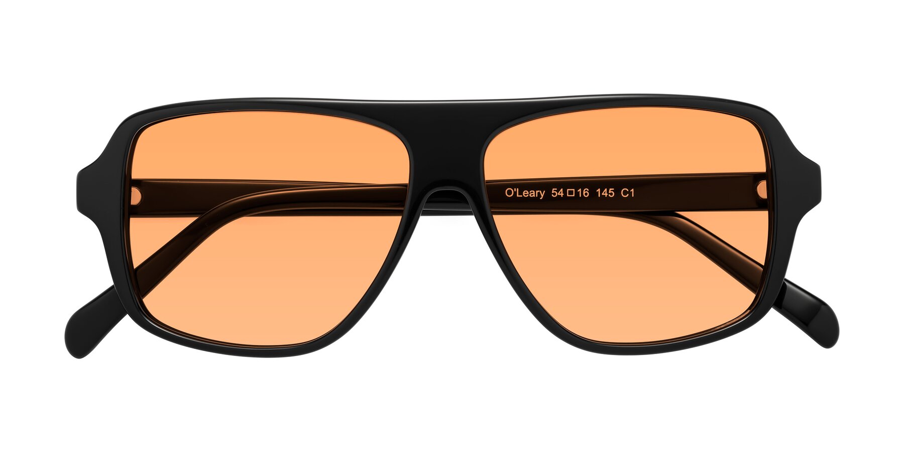 Folded Front of O'Leary in Black with Medium Orange Tinted Lenses