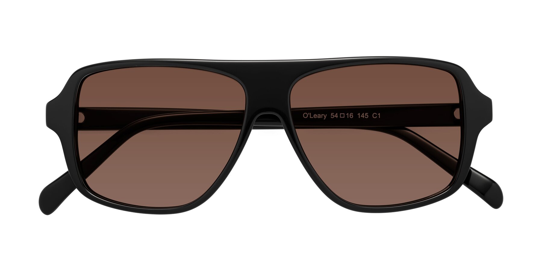 Folded Front of O'Leary in Black with Brown Tinted Lenses