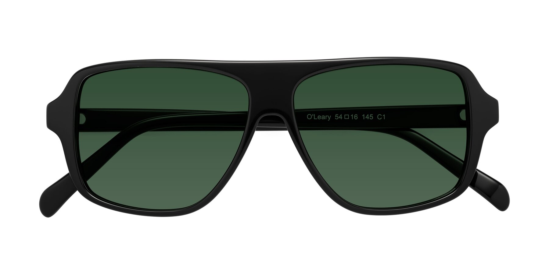Folded Front of O'Leary in Black with Green Tinted Lenses