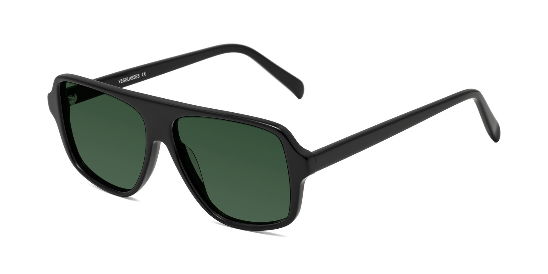 Angle of O'Leary in Black with Green Tinted Lenses