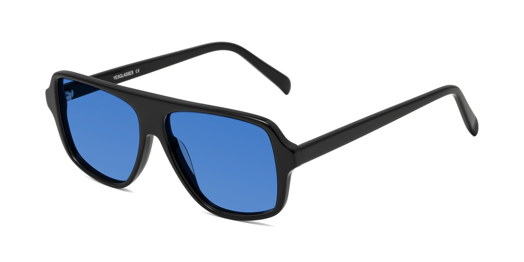 Angle of O'Leary in Black with Blue Tinted Lenses