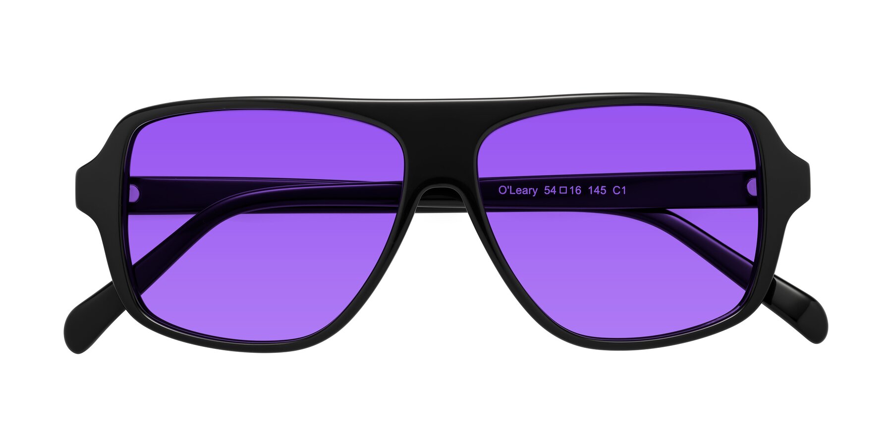 Folded Front of O'Leary in Black with Purple Tinted Lenses