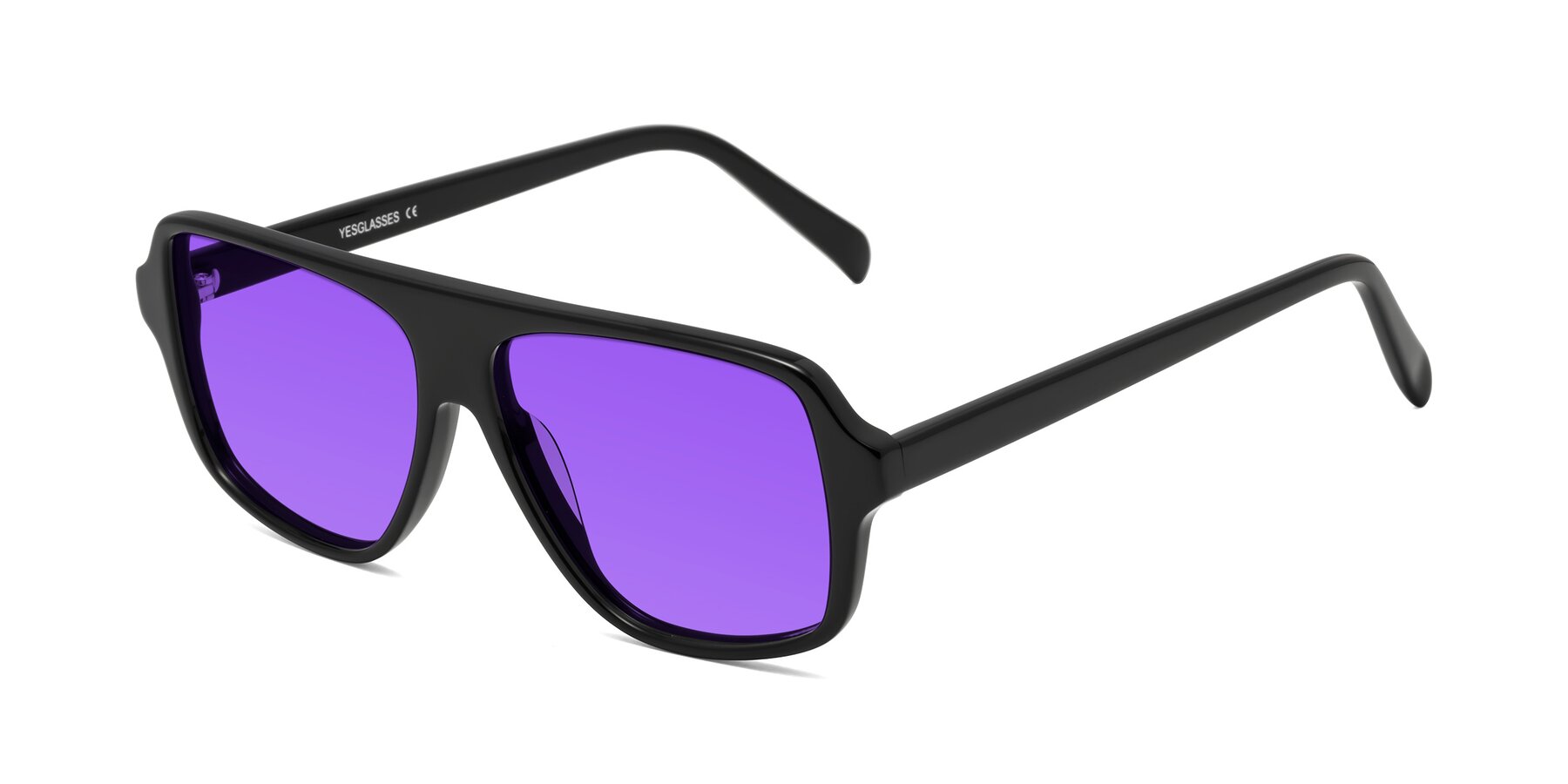 Angle of O'Leary in Black with Purple Tinted Lenses