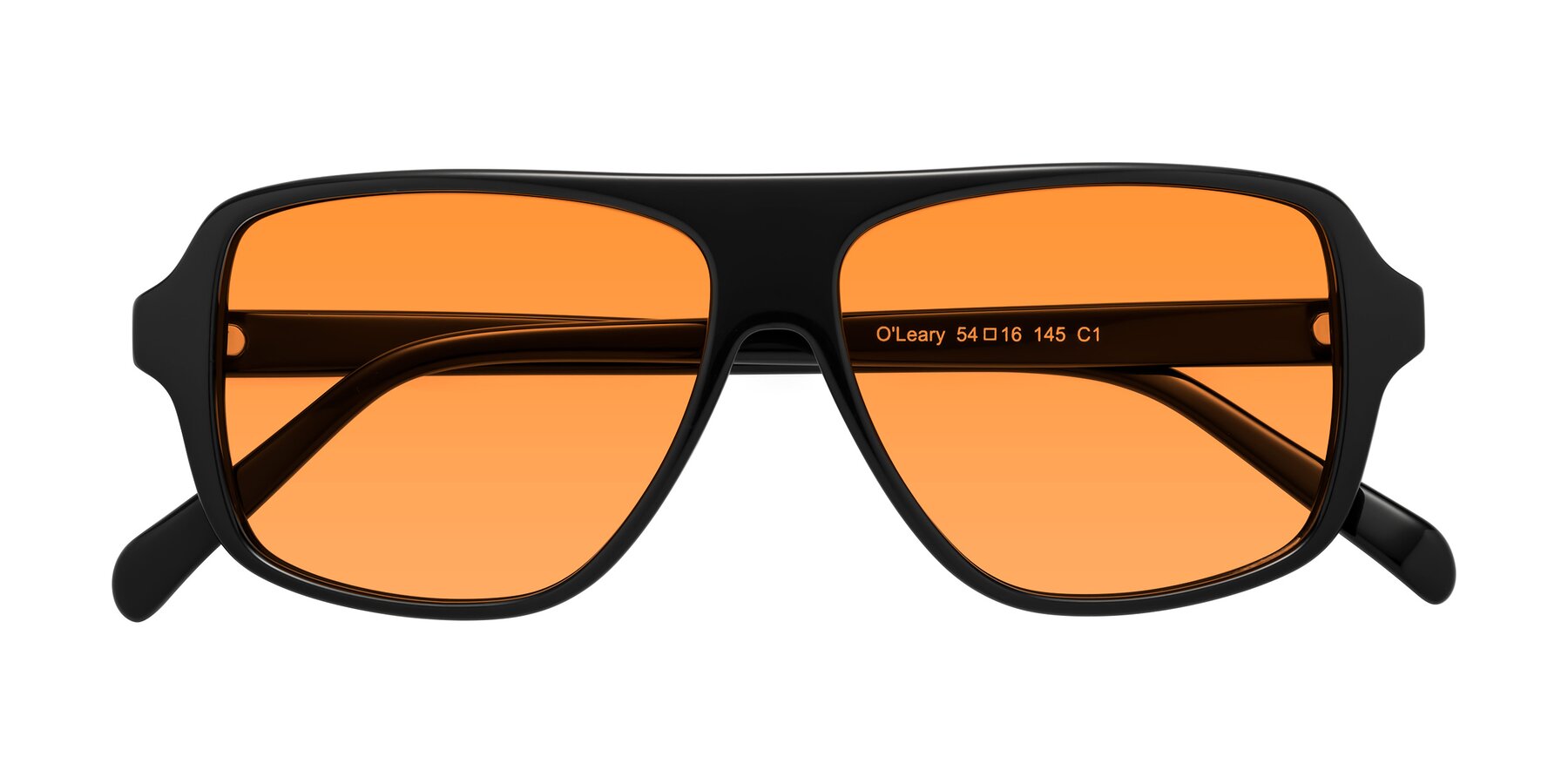 Folded Front of O'Leary in Black with Orange Tinted Lenses