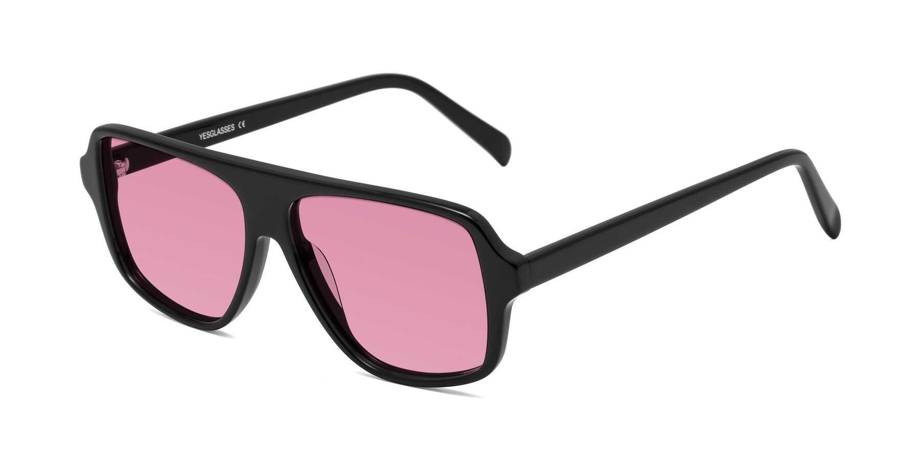 Angle of O'Leary in Black with Medium Wine Tinted Lenses