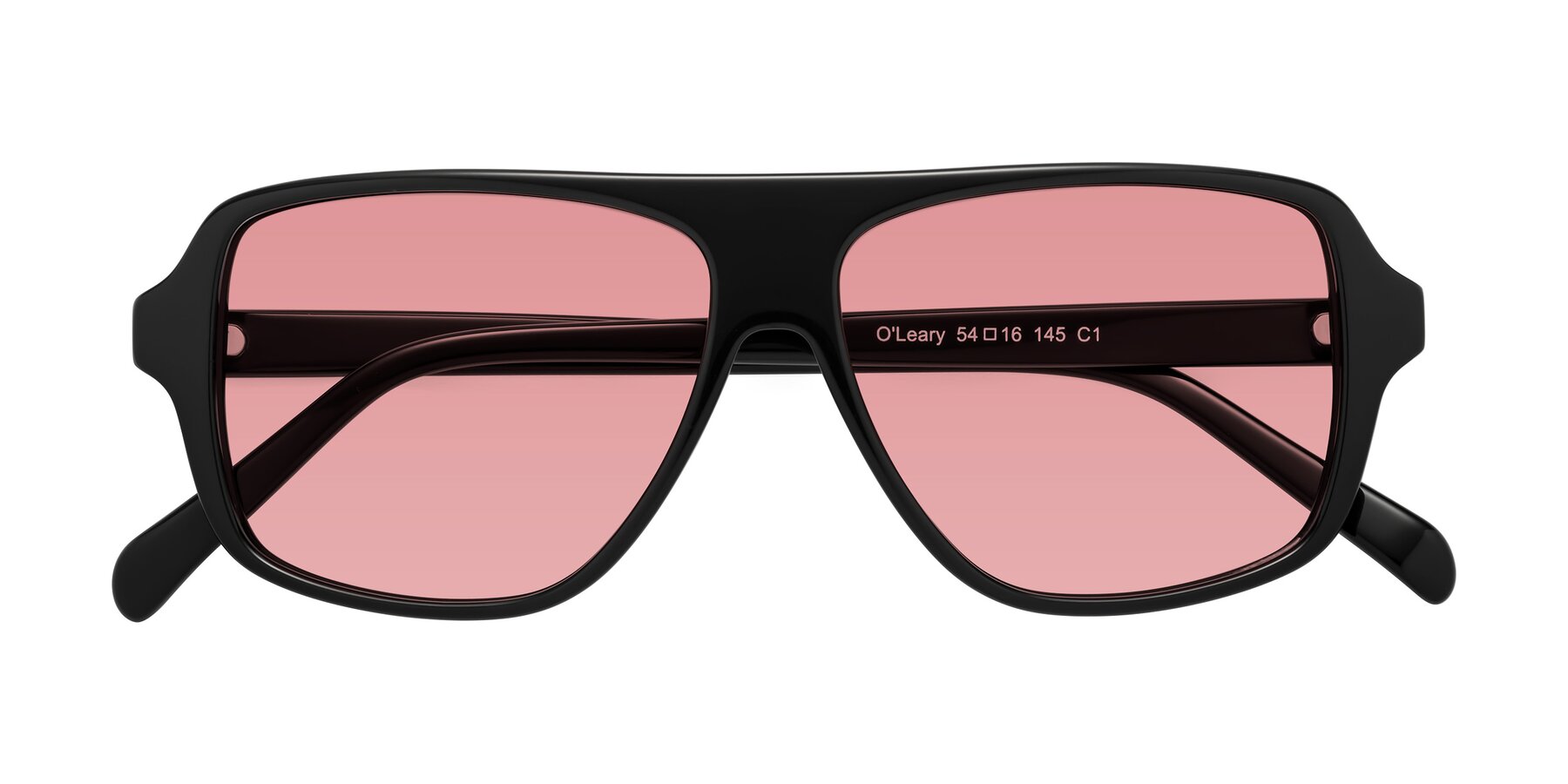 Folded Front of O'Leary in Black with Medium Garnet Tinted Lenses