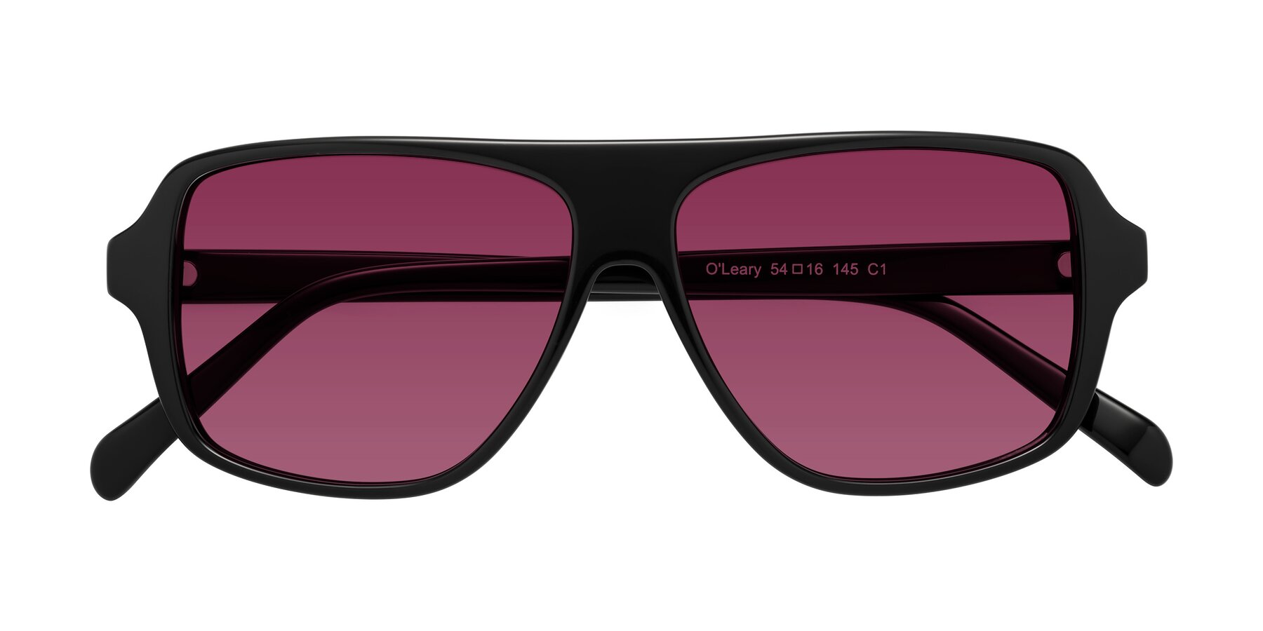 Folded Front of O'Leary in Black with Wine Tinted Lenses