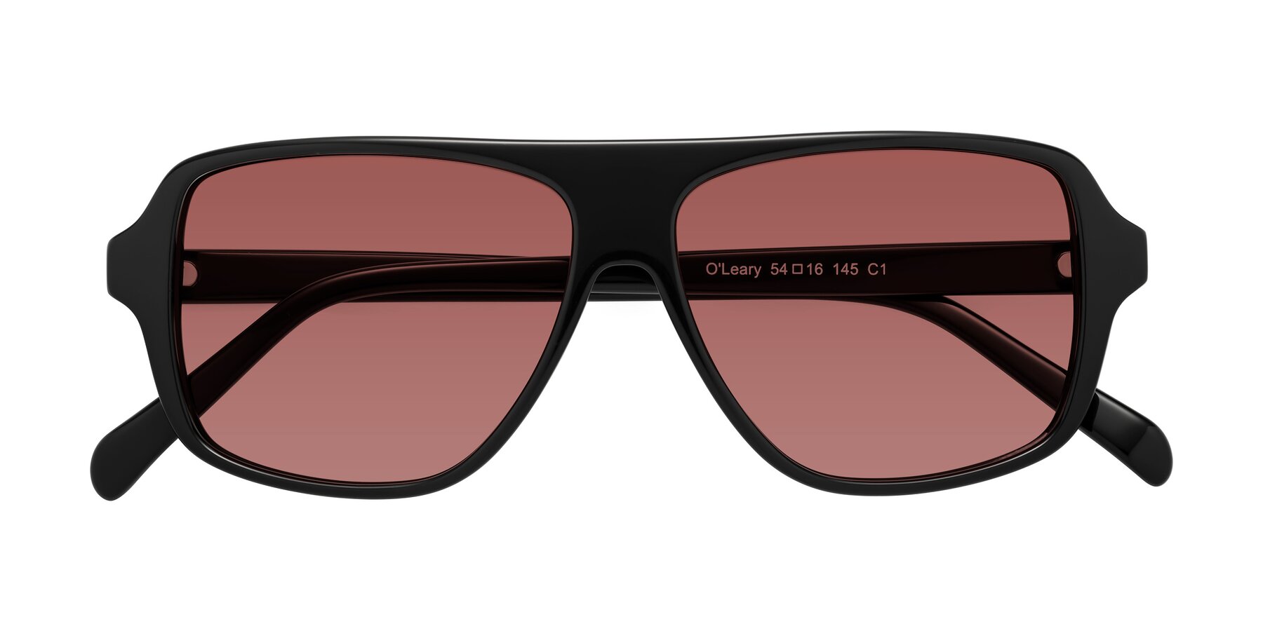 Folded Front of O'Leary in Black with Garnet Tinted Lenses