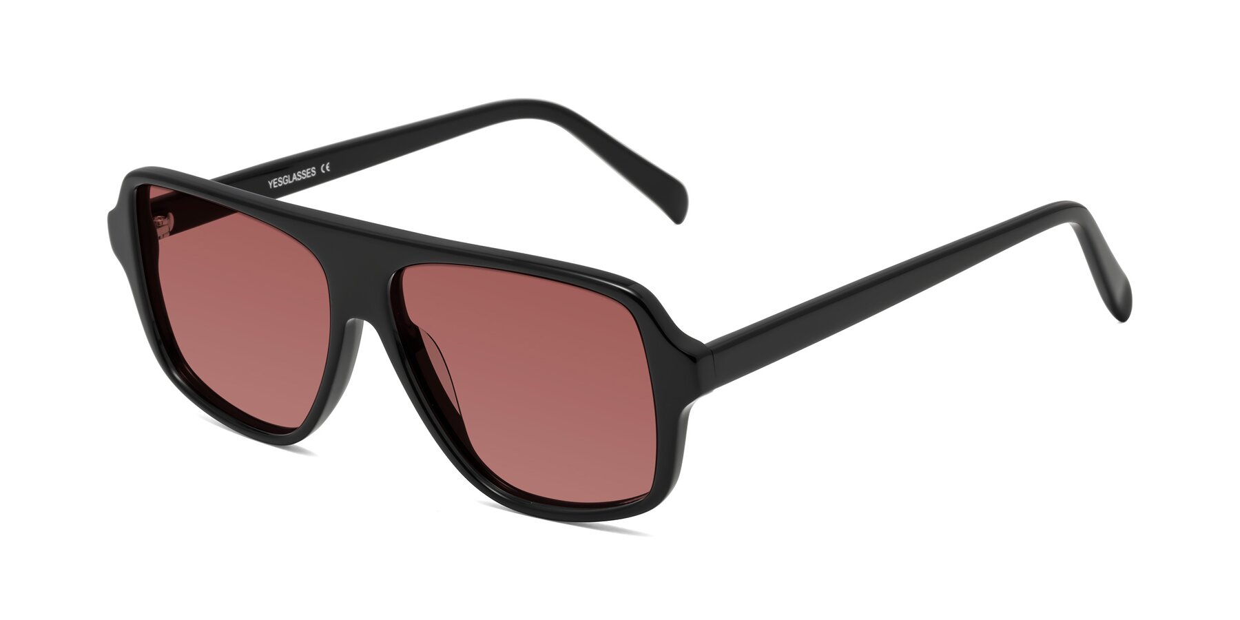 Angle of O'Leary in Black with Garnet Tinted Lenses