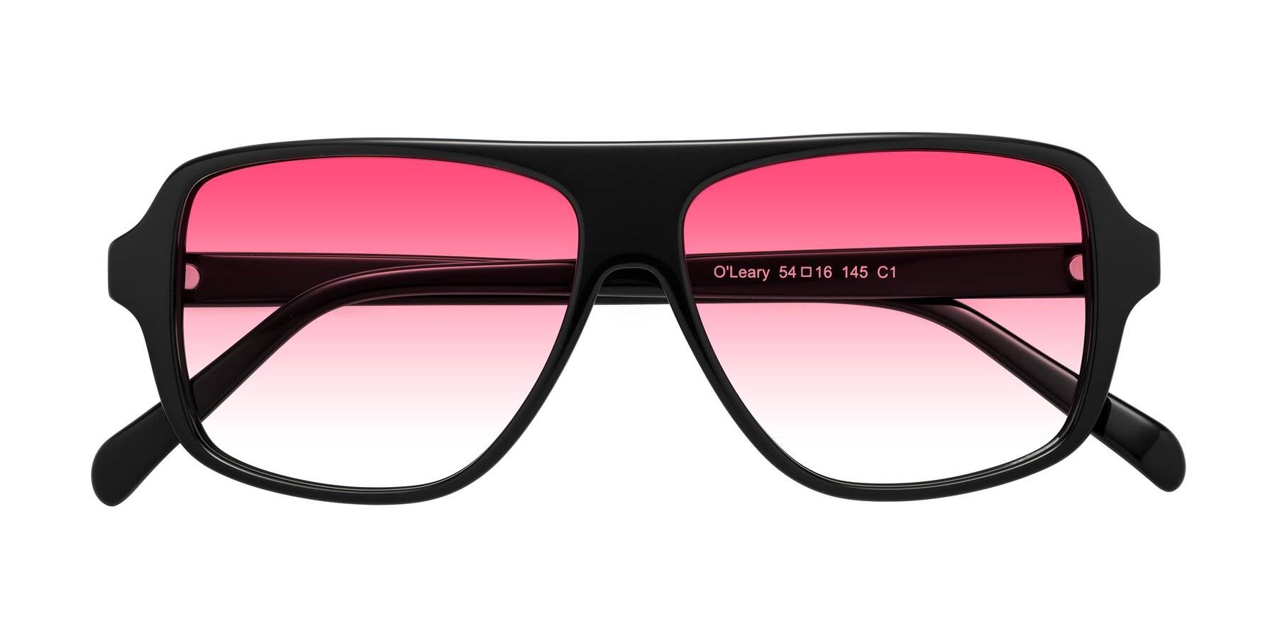 Folded Front of O'Leary in Black with Pink Gradient Lenses