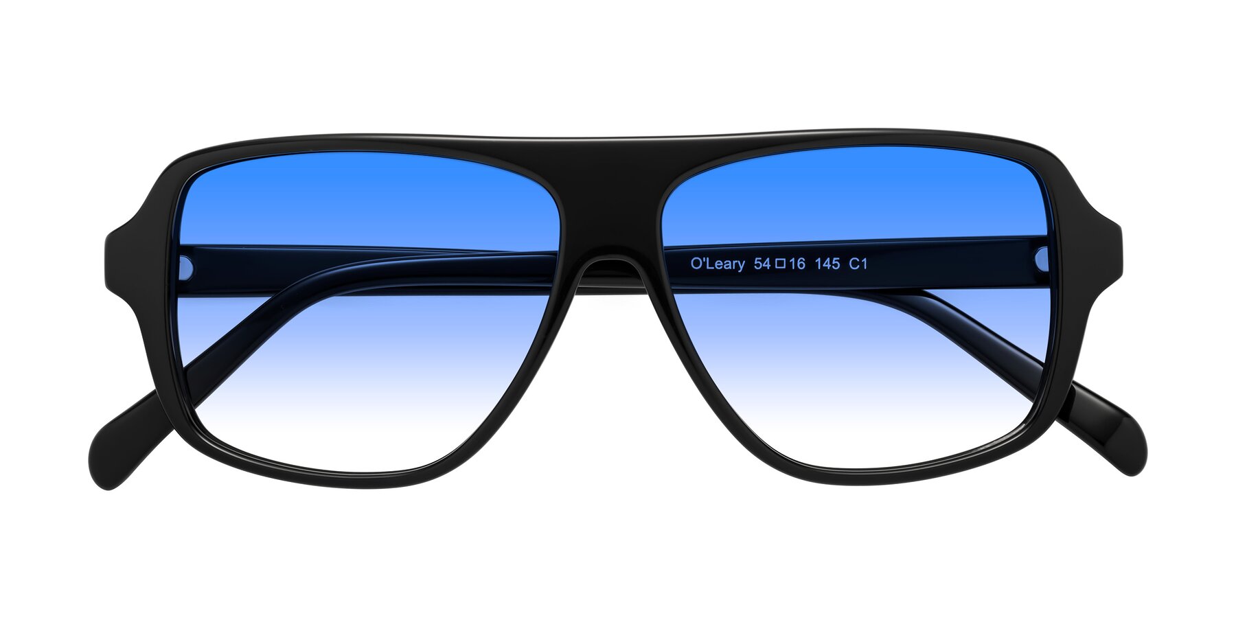 Folded Front of O'Leary in Black with Blue Gradient Lenses