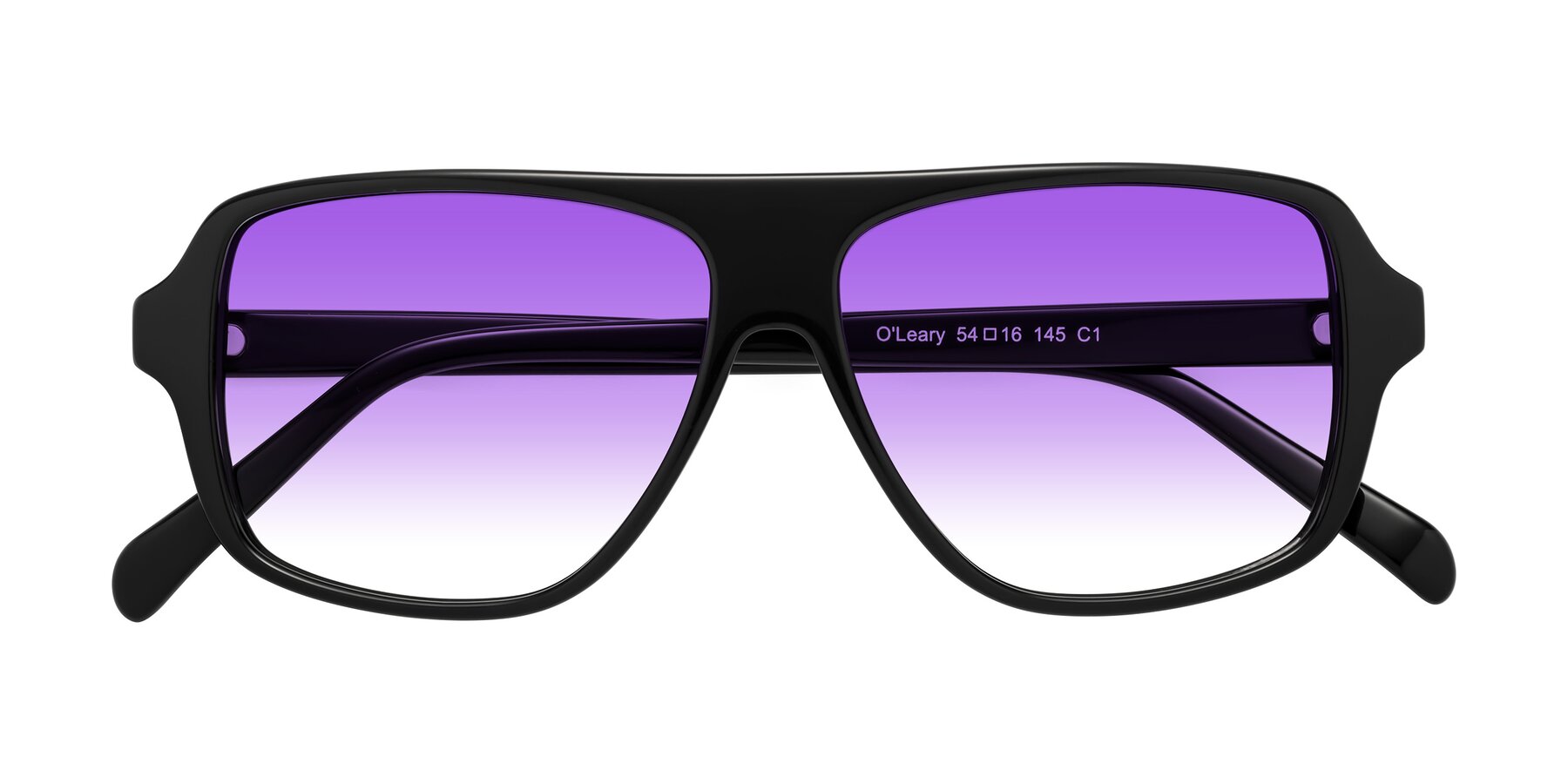 Folded Front of O'Leary in Black with Purple Gradient Lenses