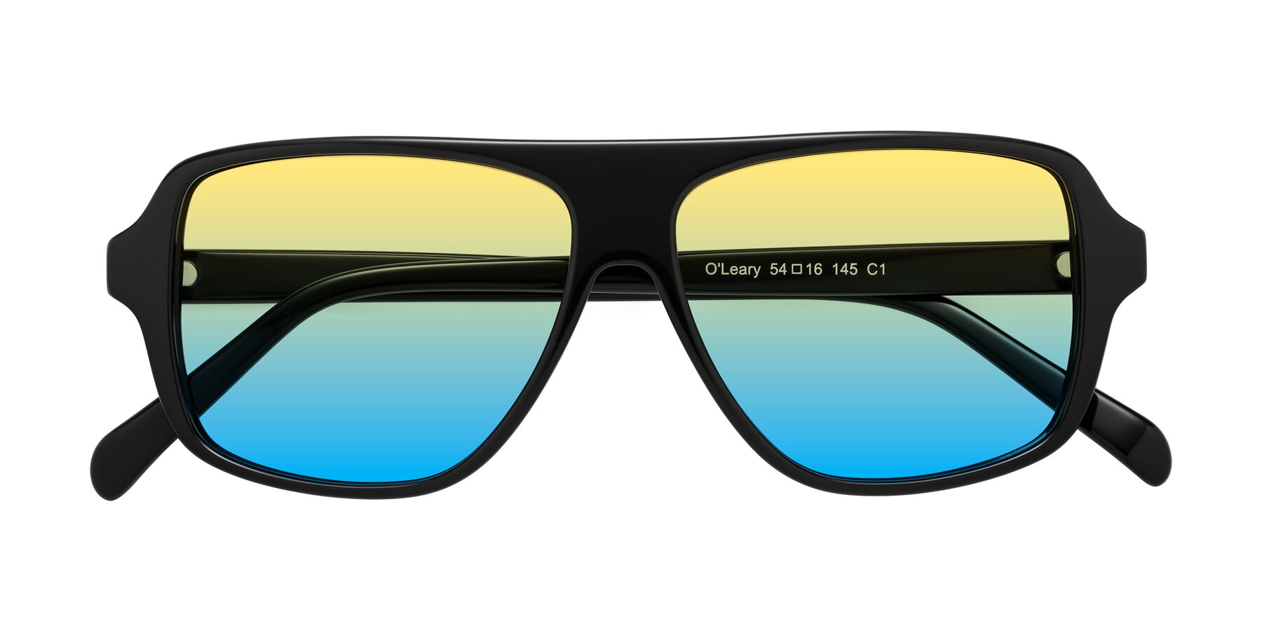 Folded Front of O'Leary in Black with Yellow / Blue Gradient Lenses